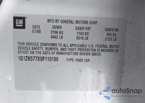 2009 Chevrolet Malibu Ltz z USA, uszkodzony, nr VIN 1G1ZK577X9F110199